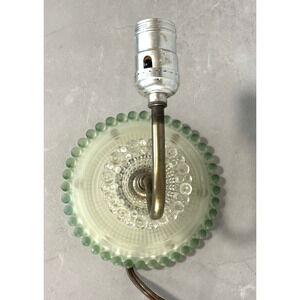 Vintage 1930s Art Deco Green Frosted Glass Wall Sconce Hobnail Beaded Backplate